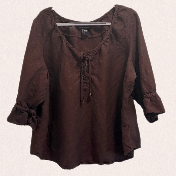 Lane Bryant Tops - Lane Bryant Linen Blend 3/4 Sleeve Lace Up Pullover Peasant Top